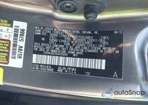 2013 Toyota Sienna Xle/Limited из США, поврежденный, VIN 5TDYK3DC5DS402828